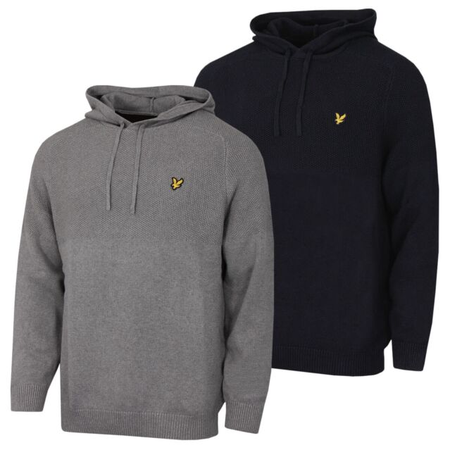 Lyle & Scott Mens Seed Stitch Knitted Eagle Logo Comfort Pullover Hoody