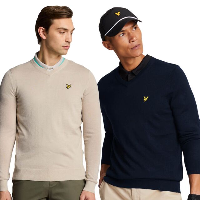 Lyle & Scott Mens 2026 Golf V Neck Wool Blend Comfortable Pullover Sweater