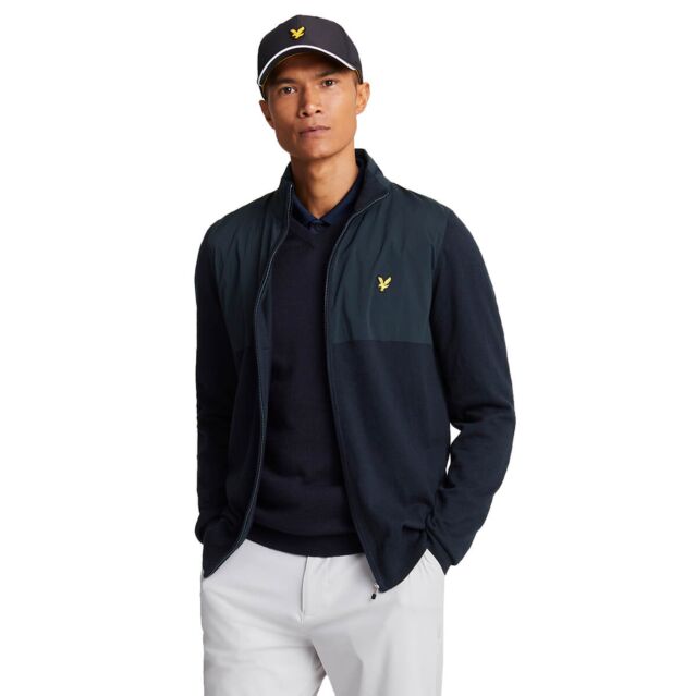 Lyle & Scott Mens Overlay Full Zip Knit Funnel Neck Golf Sweater