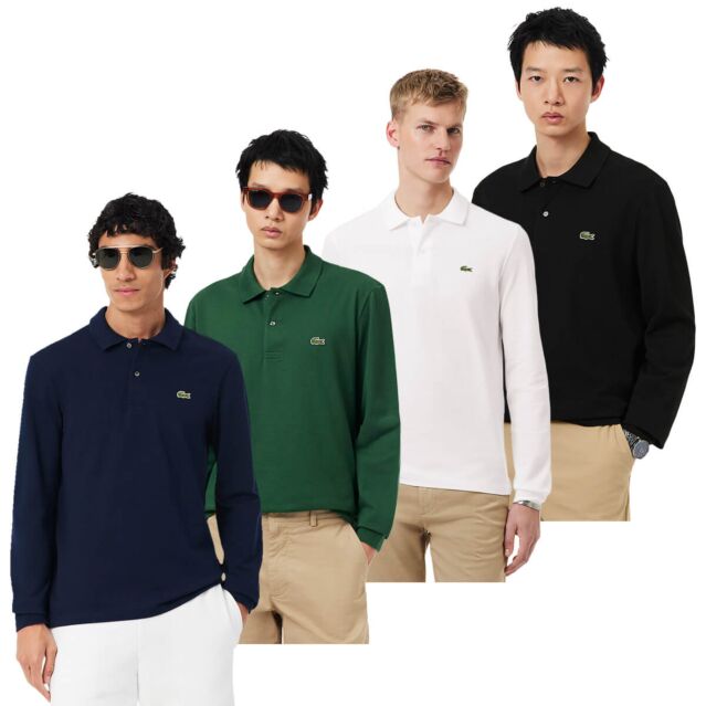 Lacoste Mens 2026 Classic Cotton Long Sleeve L1312 Ribbed Polo Shirt