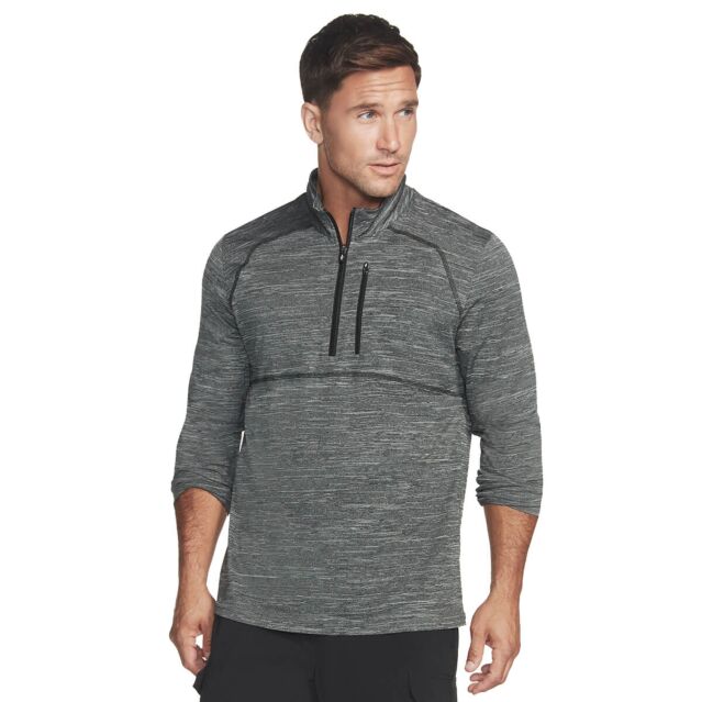 Skechers Mens On The Road Mock Neck Heathered 1/4 Zip Midlayer Sweater