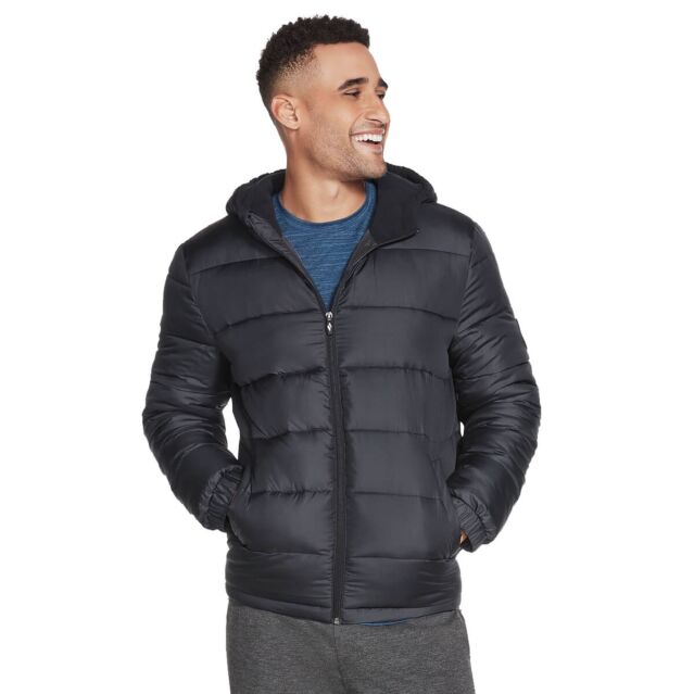 Skechers Mens Parkway GoWalk Hooded Polar Fleece Insulated Puffer Jacket