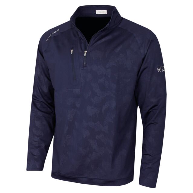 Peter Millar Mens Verge Windowpane Camo Performance Quarter Zip Sweater