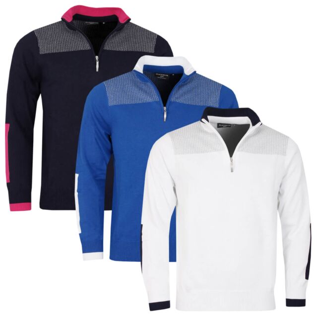 Glenmuir Mens Drummond Cotton Lightweight Herringbone 1/4 Zip Golf Sweater