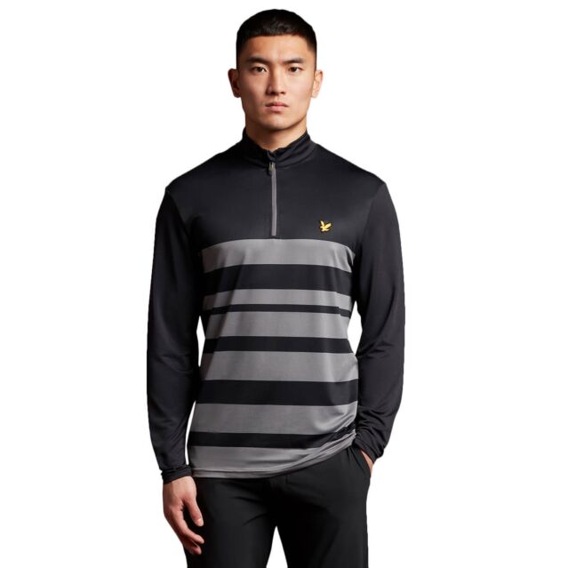 Lyle & Scott Mens Lightweight Wide Stripe Half Zip Golf Midlayer Sweater