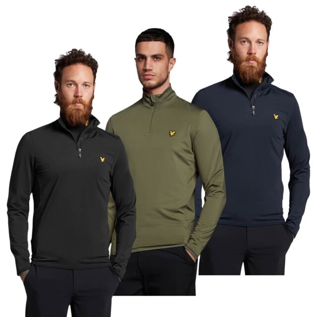 Lyle & Scott Mens Technical Quarter Zip Midlayer Branded Golf Sweater