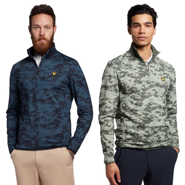 Lyle & Scott Mens Seafoam Print 1/4 Zip Midlayer Eagle Logo Sweater