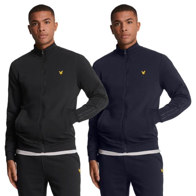 Lyle & Scott Mens Branded Tape Funnel Neck Full Zip Track Top Sweater