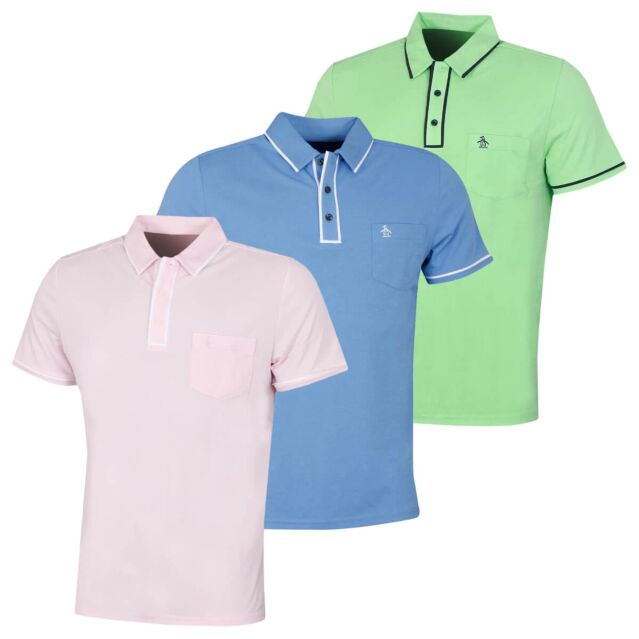 Original Penguin Mens Golf Earl Left Chest Pocket 3 Button Polo Shirt
