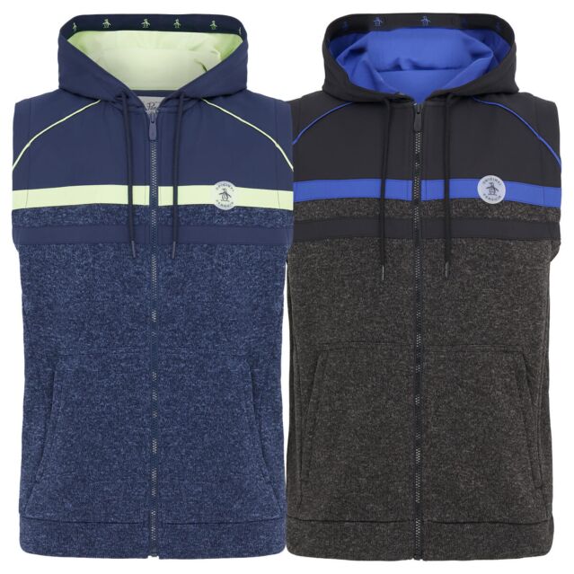 Original Penguin Mens Heritage Mixed Media Sleeveless Hooded Golf Gilet
