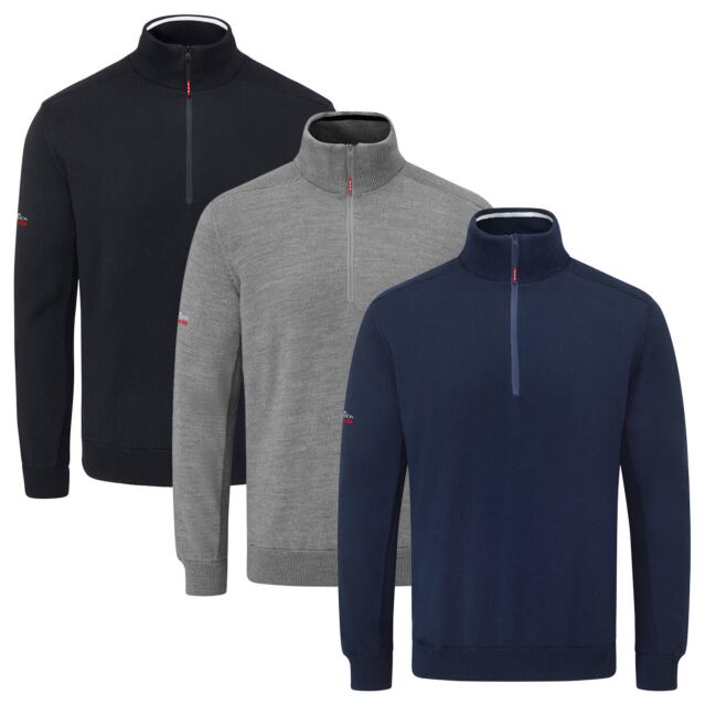 Oscar Jacobson Mens Rumsey Merino Wool Blend Wind Resistant Golf Sweater