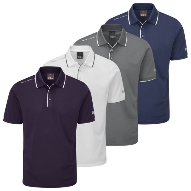 Oscar Jacobson Mens Cooper Classic Pique Knitted Contrast Golf Polo Shirt