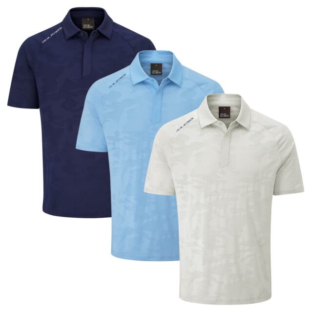 Oscar Jacobson Mens Herald 4-Way Stretch Breathable Camo Golf Polo Shirt