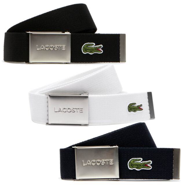 Lacoste Mens Engraved Buckle Reversible Woven Adjustable Belt