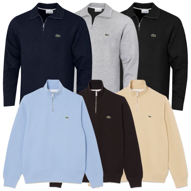 Lacoste Mens 2026 Zippered Ribbed Stand-Up Collar Cotton Interlock Sweater