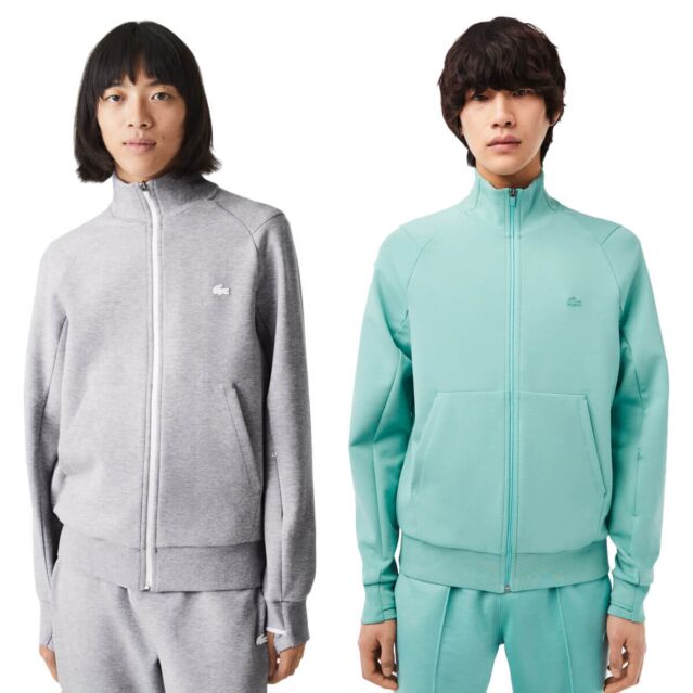 Lacoste Mens Full Zip Raglan Double Face Fabric Hidden Pocket Sweater