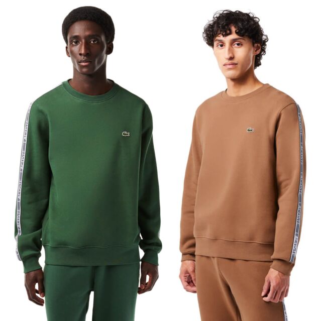 Lacoste Mens SH5073 Brushed Fleece Branded Tape Crew Neck Sweater