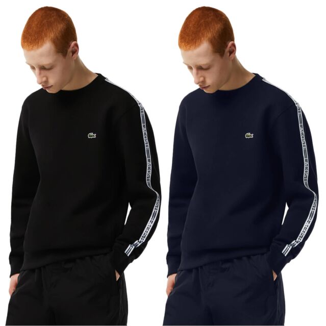 Lacoste Mens SH5073 Brushed Fleece Branded Tape Crew Neck Sweater