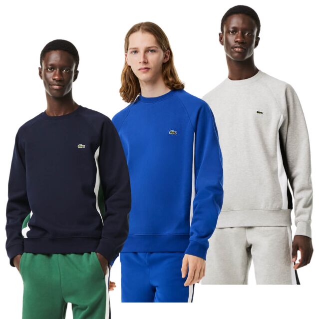 Lacoste Mens SH5605 Brushed Fleece Cut & Sew Colourblock Crew Neck Sweater
