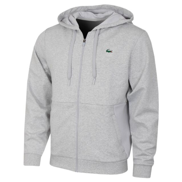 Lacoste Mens SH9676 Full Zip Hoodie Ribbed Cuffs Hooded Sweatshirt Hoody