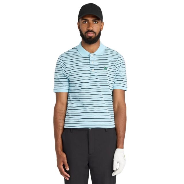 Lyle & Scott Mens Green Eagle Striped Classic Golf Polo Shirt