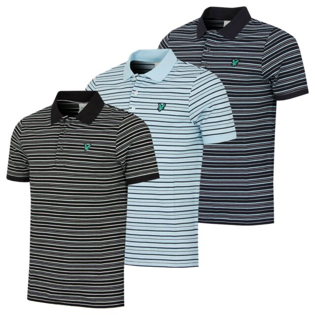 Lyle & Scott Mens Green Eagle Striped Classic Golf Polo Shirt