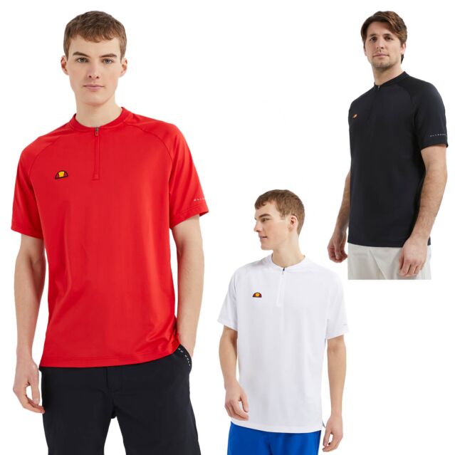 Ellesse Mens Rora Collarless Zipped Moisture Wicking Golf Polo Shirt