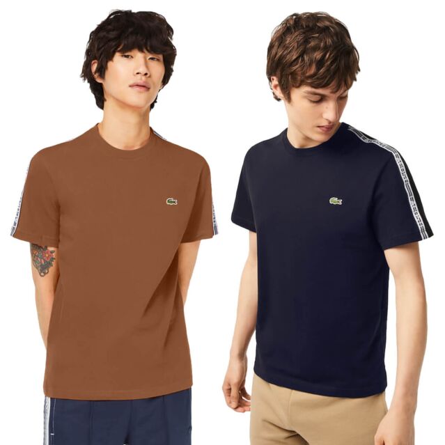 Lacoste Mens TH5071 Cotton Jersey Branded Tape Crew T-Shirt