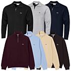 Lacoste Mens Zippered Ribbed Stand-Up Collar Cotton Interlock Sweater
