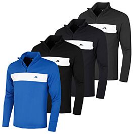 J.LINDEBERG ネイビー/ホワイト XL 長袖セーター J.Lindeberg Mens Bran Mid Layer Chest Stripe Golf Zip Sweater