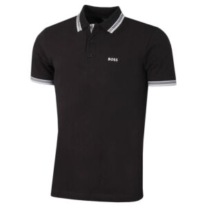 Hugo Boss Mens Paddy Stripe Collar Polo Shirt - Black - L