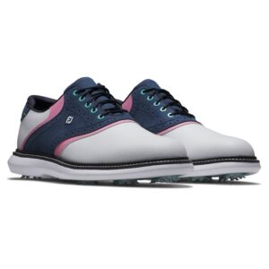 Footjoy Mens Traditions Golf Shoes - White/Navy/Pink - UK 10