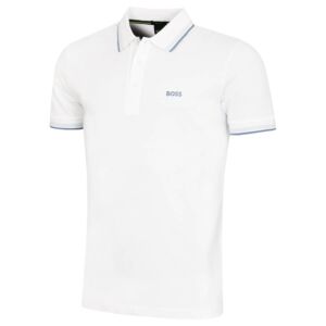 Hugo Boss Mens 2026 Paddy Stripe Collar Cotton Breathable Golf Polo Shirt
