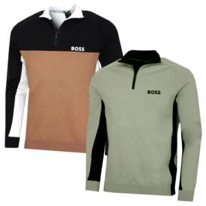 Hugo Boss Mens Hydrox Cotton Blend Stretch Colour Blocking Golf Sweater