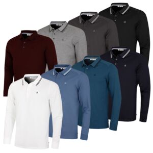 Calvin Klein Mens Campus Long Sleeve Stretch Tipped Polo Shirt