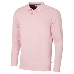 Calvin Klein Mens Long Sleeve Stretch Polo Shirt - Baby Pink - L