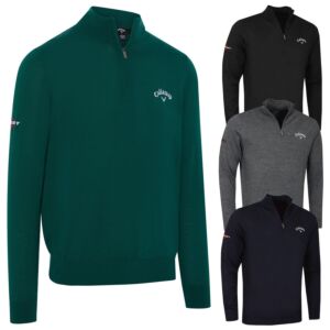 Callaway Mens 1/4 Zip Blended Merino Thermal Opti-Dri Golf Sweater