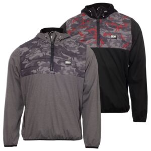 DKNY Mens Swift Hybrid Water Resistant Half Zip Hooded Windbreaker Jacket