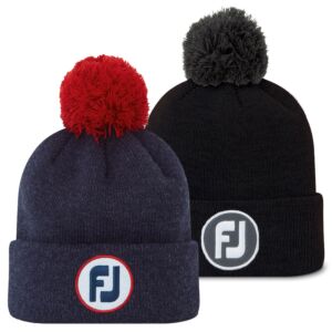 FootJoy Mens Solid Pom Pom Acrylic Fleece Earband Golf Beanie Hat