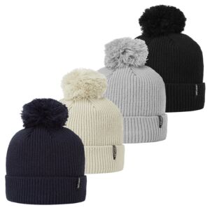 Footjoy Mens Cuffed HydroDryZ Fleece-Lined Stretch Knit Golf Bobble Hat