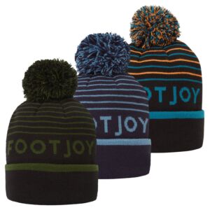 Footjoy Striped HydroDryZ Fleece Lined Stretch Knit Golf Bobble Hat