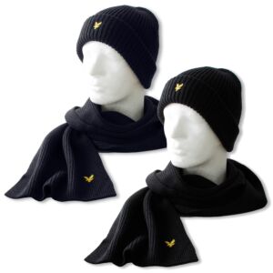 Lyle & Scott Mens Cable Ribbed Winter Essential Beanie & Scarf Set