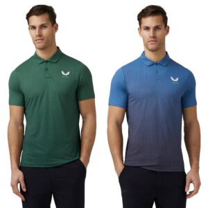 Castore Mens Printed 2 Breathable Lightweight Stretch Golf Polo Shirt