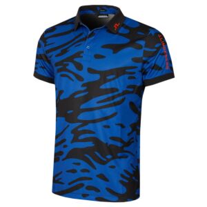 J.Lindeberg Mens Tour Tech Print Polo Shirt - Neptune Nautical Blue - S