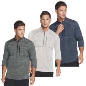 Skechers Mens On The Road Mock Neck Heathered 1/4 Zip Midlayer Sweater
