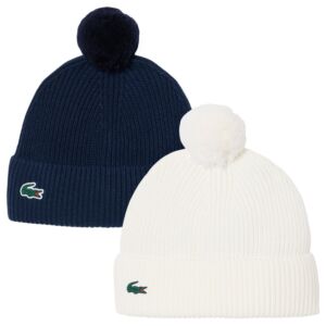 Lacoste Mens Pom Pom Stretch Wool Pearl-Knit Breathable Golf Beanie Hat