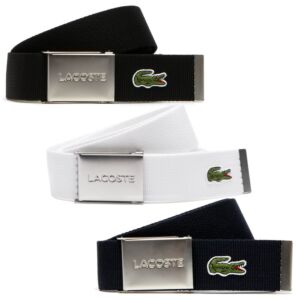 Lacoste Mens Engraved Buckle Reversible Woven Adjustable Belt