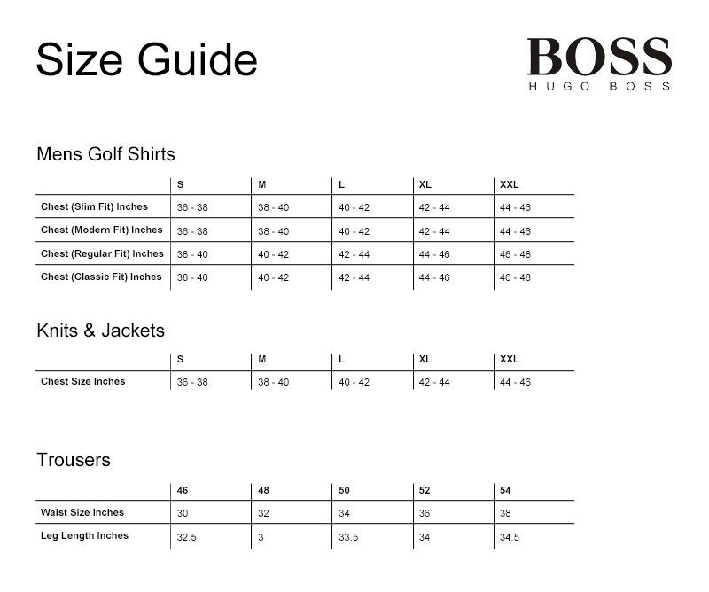 Hugo Boss Men's Size Chart - photos and vectors