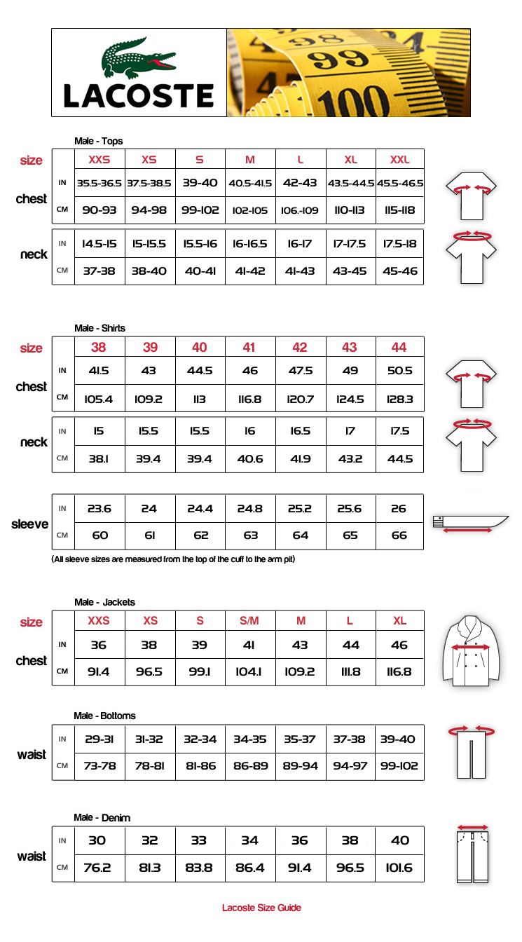 lacoste shirt size chart