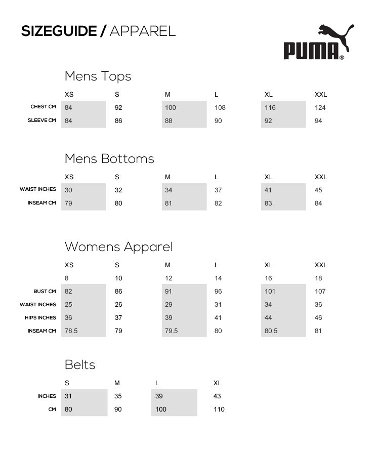 puma toddler size chart